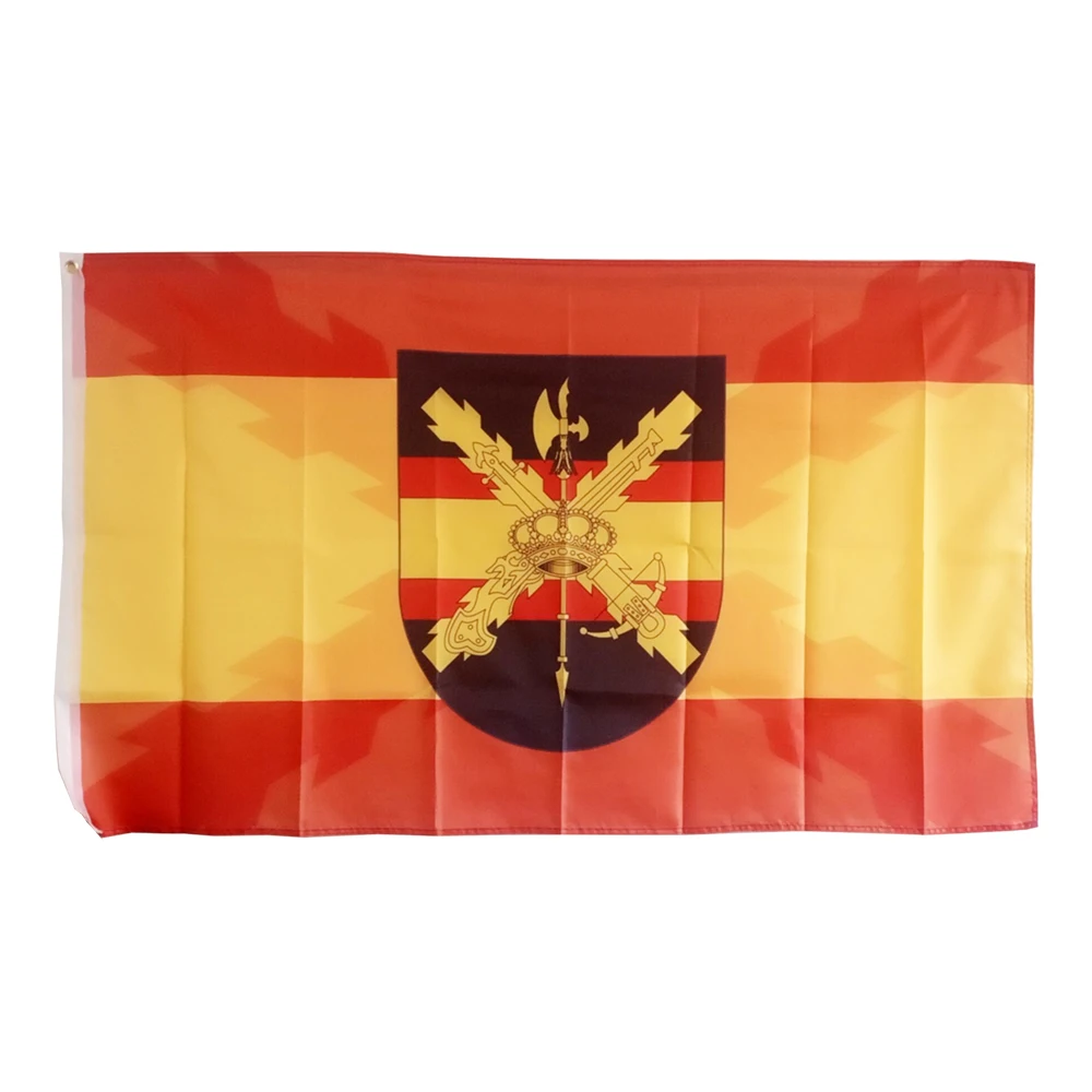 Flag of Spain with the shadow of the Burgundy Cross and the shield of the Spanish Army Legion Flag Banner