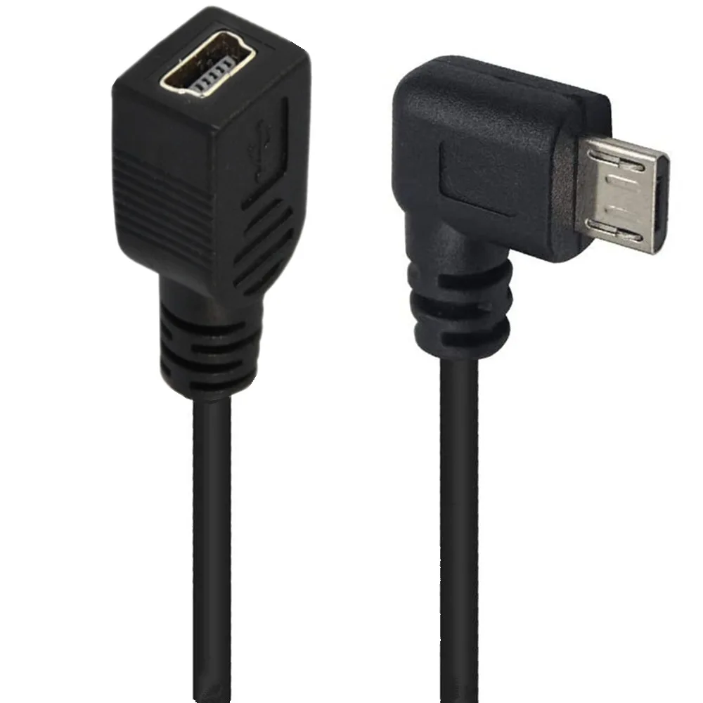 المصغّر USB 2.0 ذكر أسفل/أعلى/يسار/يمين بزاوية إلى مصغّر 5pin أنثى OTG وصلة كابل تمديد البيانات 0.25m