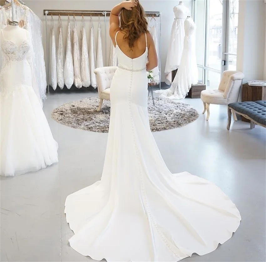 Wunderschöne A-line Brautkleider Spaghetti-trägern Appliques Zipper Zurück Braut Hochzeit Kleider Vestido De Noiva Nach