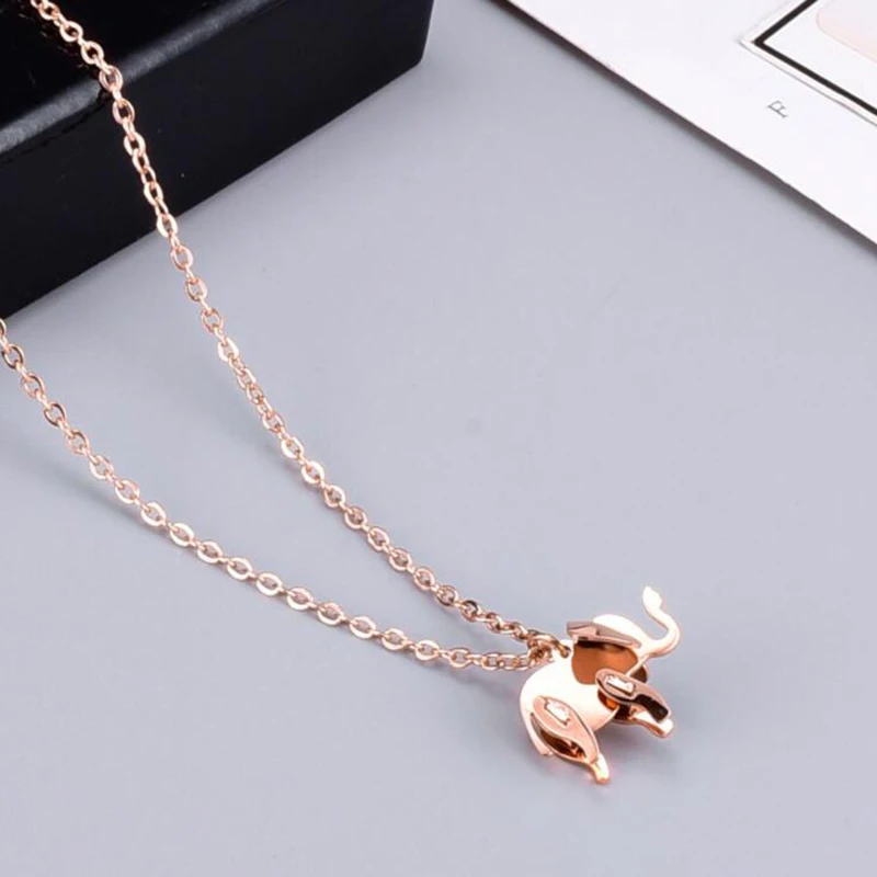 2021 New Elephant Pendant Necklace Rose Gold Color Fashion Titanium Steel Woman Jewelry Christmas Gift Never Fade Drop Shipping