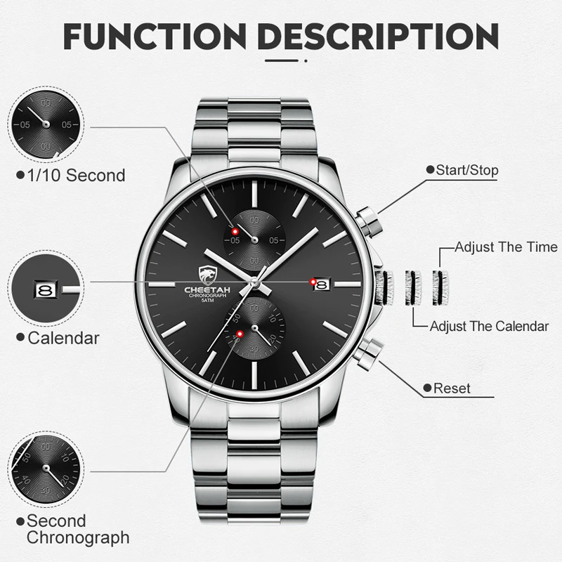 Men Watch Top Brand Luxury CHEETAH Fashion Business Wristwatch Mens Stainless Steel Sports Waterproof Clock Relogio Masculino