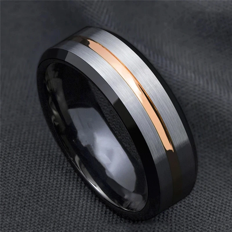 8mm Fashion Men Ring Classic Simple Black Periphery Wedding Engagement Jewelry For Men Vintage Rings Accessories