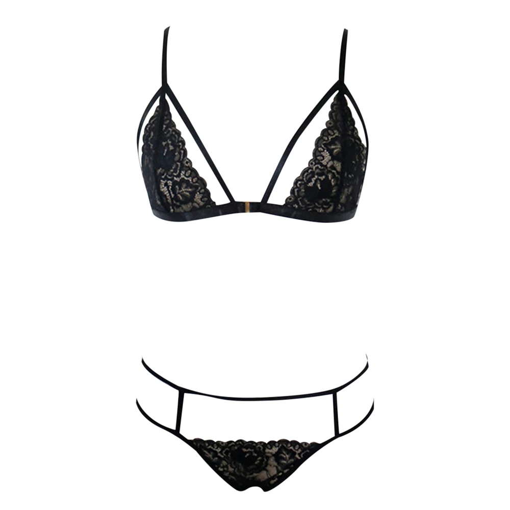 Women Sexy Underwear 2Pcs Lingerie Set Transparent Lace Embroidery Floral Babydoll Bra G-String Thong Panty Nightwear Brief Sets image 6