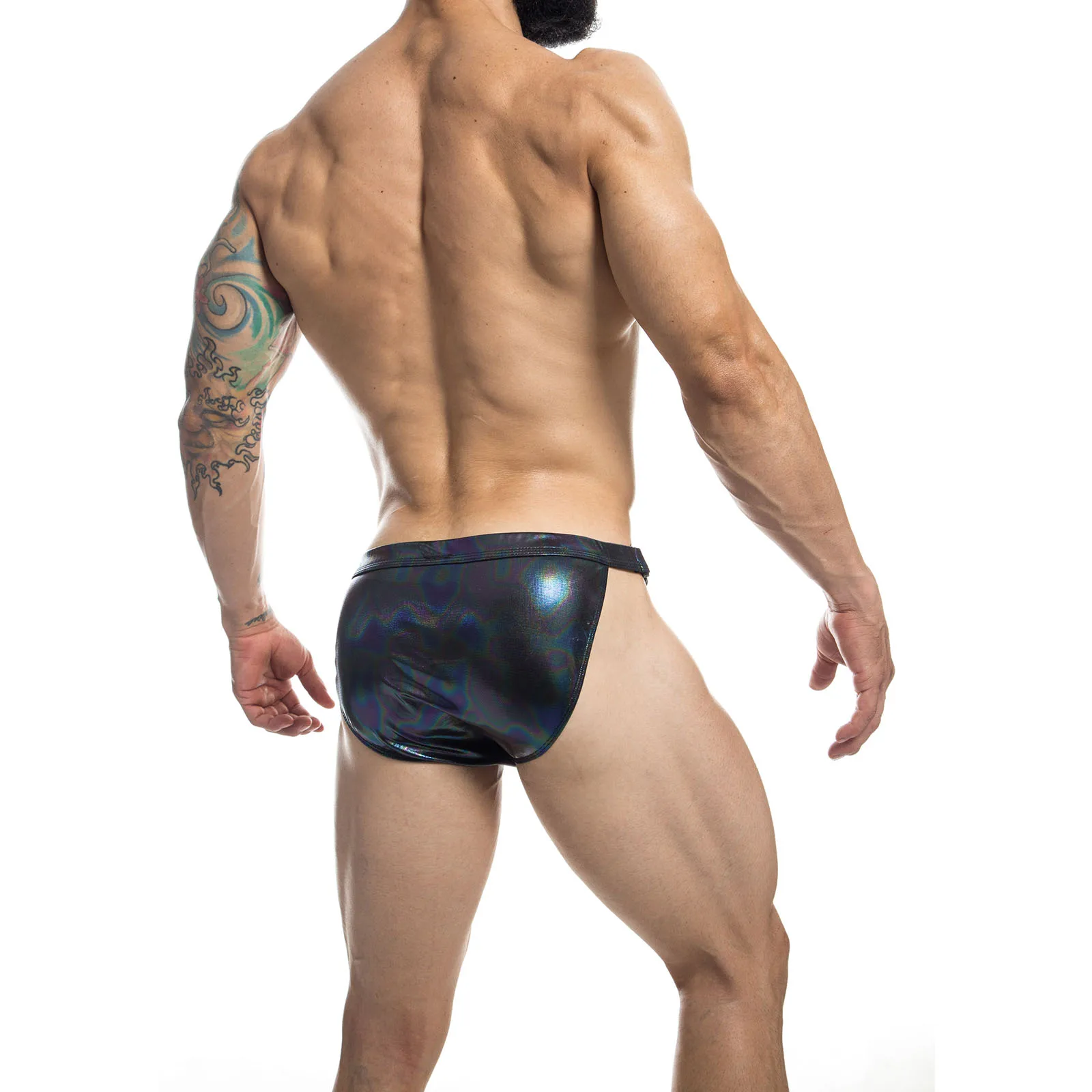 Bañador de cuero sintético para hombre, Bikini Sexy, pantalones cortos con hebilla, ropa interior masculina