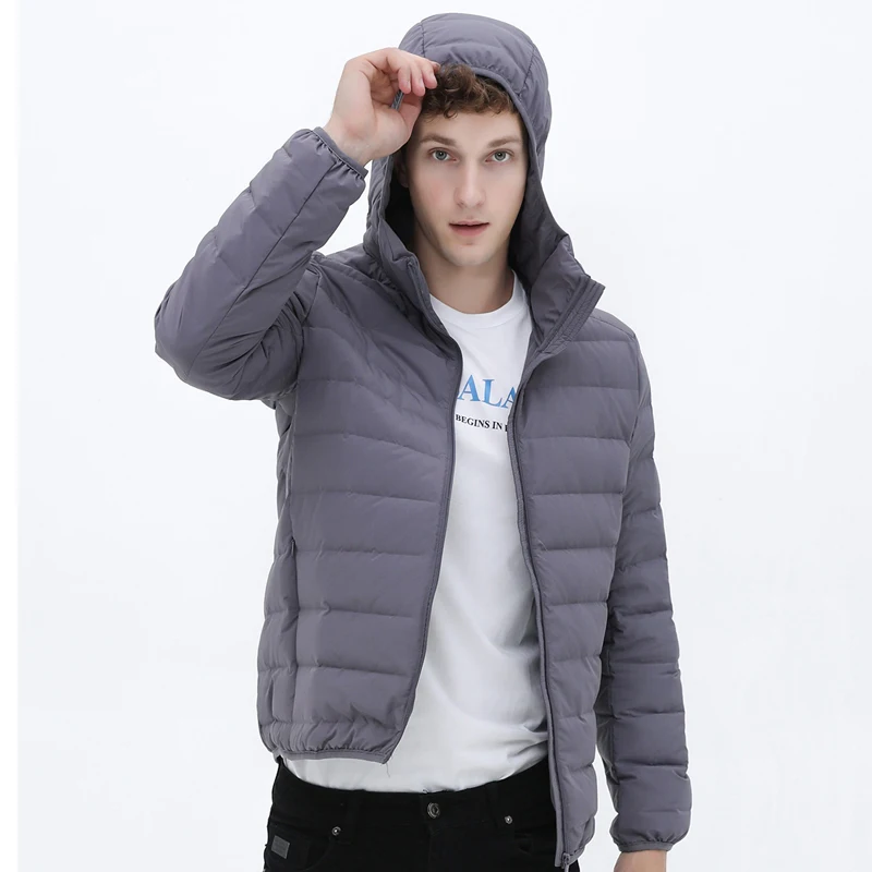 Chaqueta de plumón de pato ultraligera para hombre, abrigo cálido sin costuras, tela mate suave y gruesa, impermeable, 90%