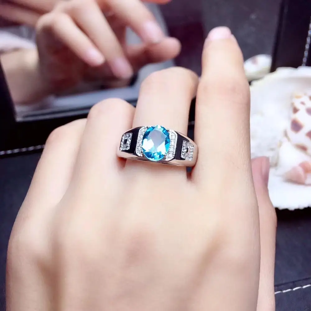 clear blue topaz gemstone ring for man silver jewelry good cut birthday party anniversary gift natural gem silver ornament  hot