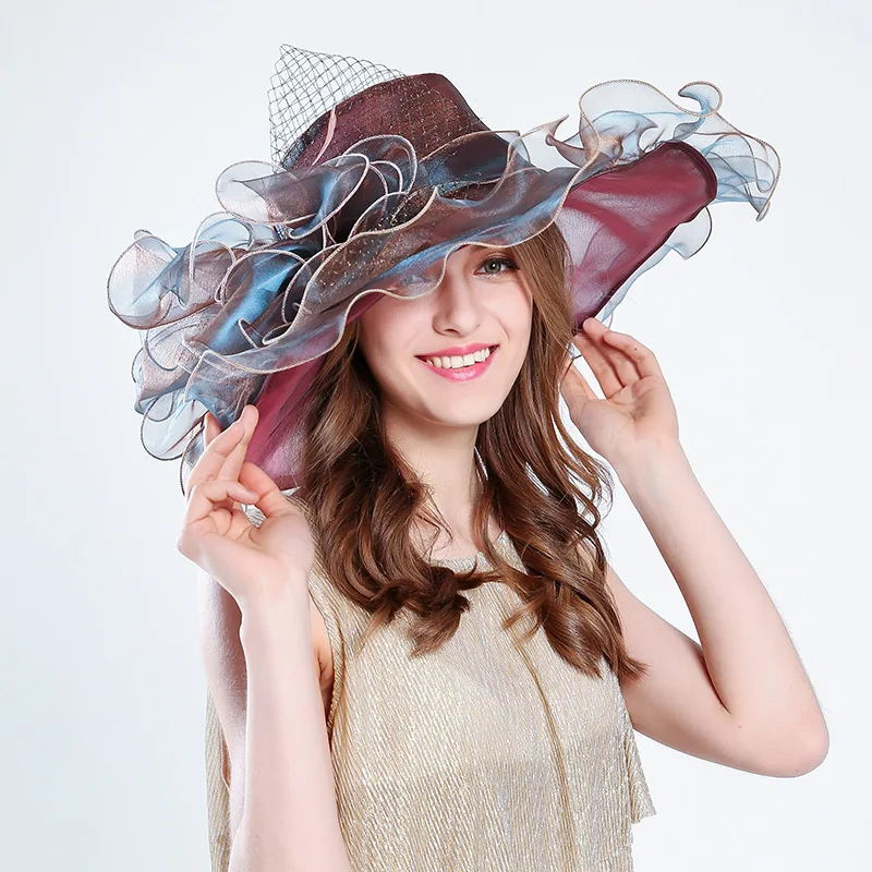 2020 New Elegant Ladies Wedding Hat Big Flower Fashion Colorful Organza Bridal Hat Summer Cap Chapeau Femme Mariage