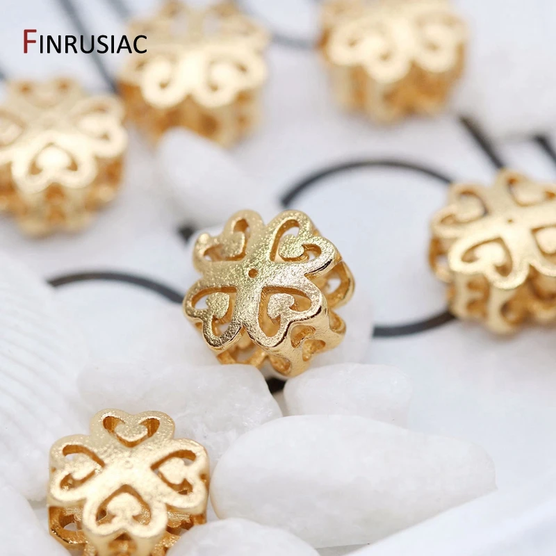 Gold Plated Brass Metal Flower Shape Beads For Handmade Beaded Material DIY Jewelry Making Accessories