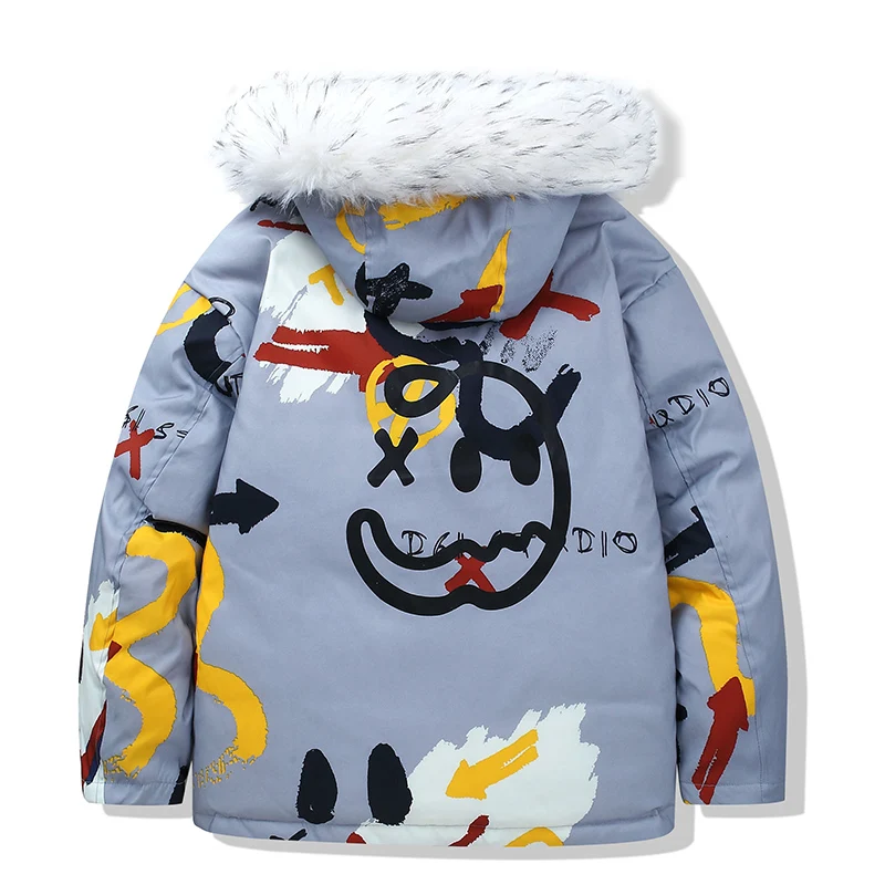 2021 Down jacket Men's short winter trend Hooded coat couple's winter new thickened warm snow skiing graffiti brand casual coat