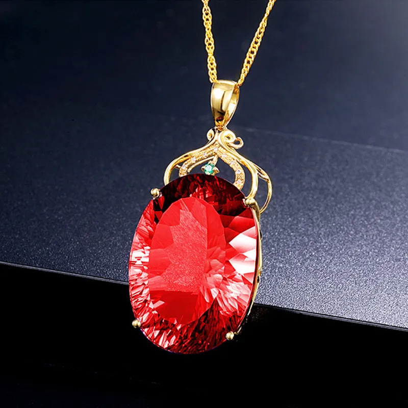 Big 6 Carats Red Crystal Ruby Gemstones Diamonds Pendants Necklaces for Women 24k Gold Filled Jewelry Chain Bijoux Gifts Femme