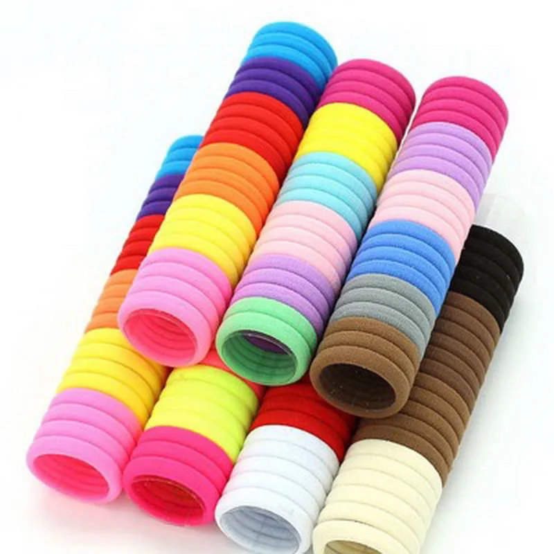 50pcs /pack children Solid Color rubber band baby elastic hair bands girls black hair ties Ponytail Holder rope Gum kid Headwear