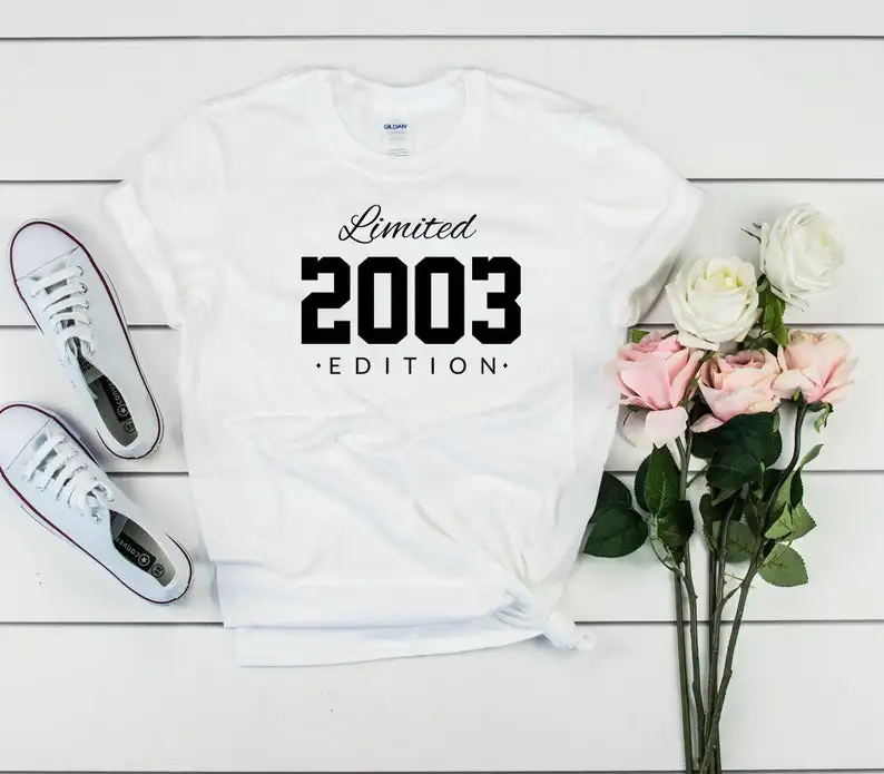 Rose gold-2003 18th birthday limited edition T-shirt, party shirts can be customized. Summer cotton UNISEX SHIRT harajuku