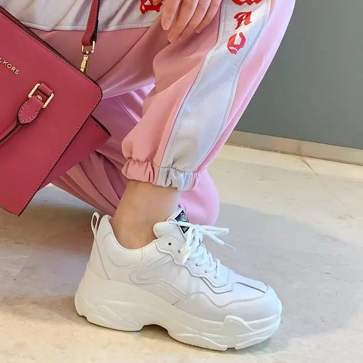 White Women Shoes New Chunky Sneakers For Women Lace-Up White Vulcanize Shoes Casual Fashion Dad Shoes Platform Sneakers