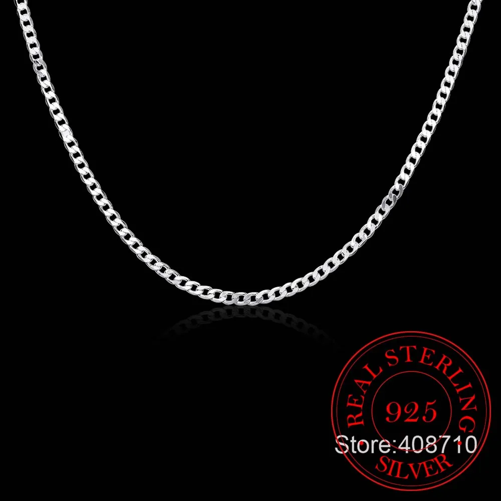 40cm-75cm 4mm 925 Sterling Silver Side Curb Chain Choker Necklace Women Girls Jewelry Colar Collier Collares Mujer Kolye