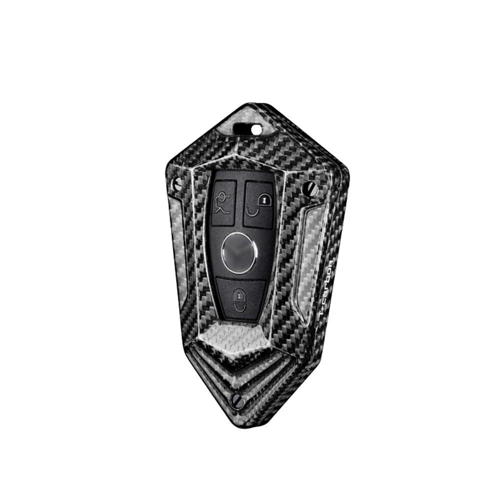 For Mercedes Benz C E S M Class Auto Remote Smart Key Shell Fob Case Cap Cover Real Carbon Fiber Black/Silver/Red Keychain Cap