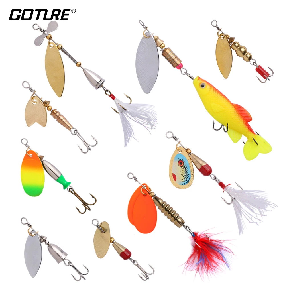 

Goture 9pcs/lot Fishing Spoon Lures Spinner Bait 3.5-12g Fishing Wobbler Metal Baits Spinnerbait Bass Fishing Tackle