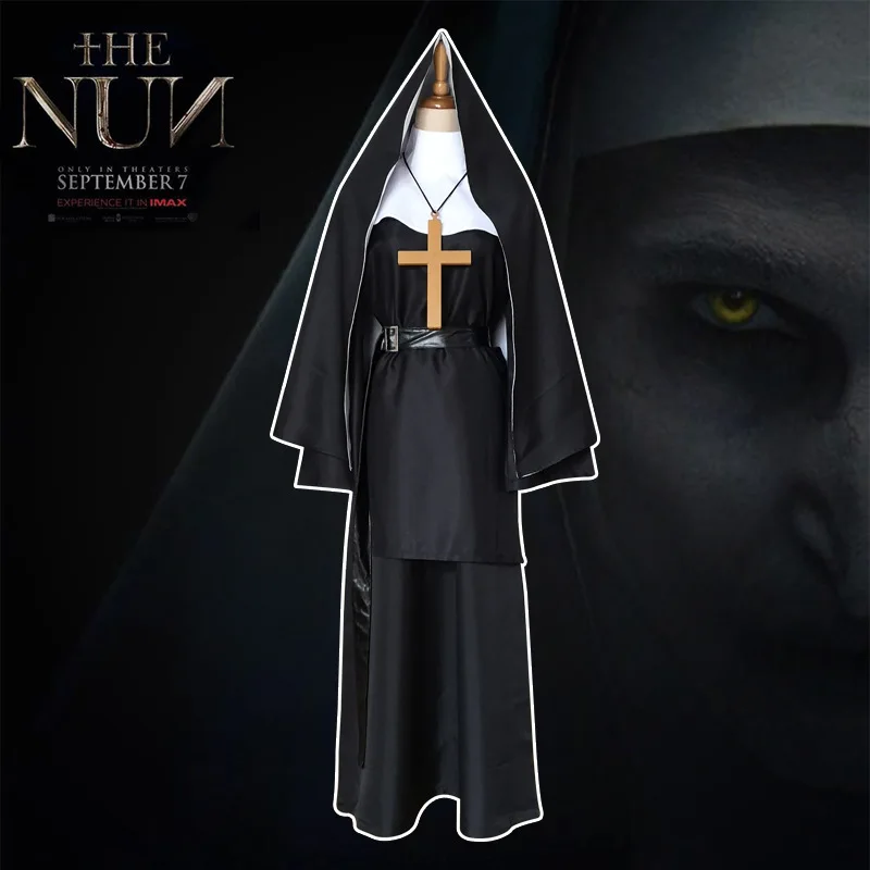 

The Nun Ghost Costume Set Halloween Cosplay Costumes For Women Priest Robe Horror Movie Clothing Performance Carnival Ringu