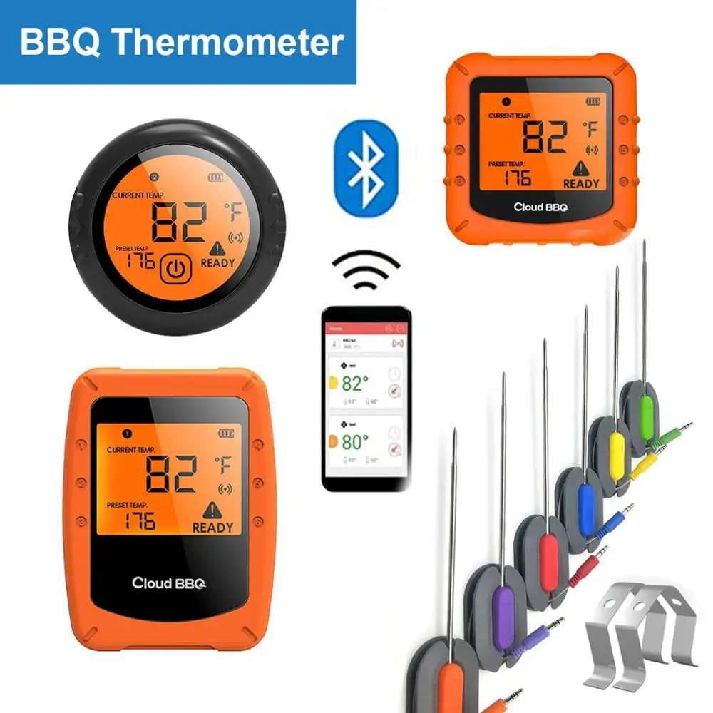 Meat Thermometer Wireless Bluetooth Oven Kitchen BBQ Grill Barbecue  Food Cooking Smoker Thermometer Remote 6 Probes