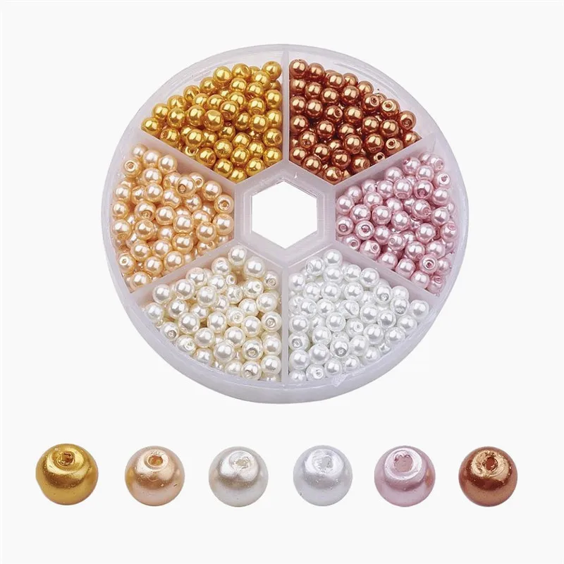 

4mm Round Glass Bead Loose Spacer Beads Charm Beads Mixed Color Pearlized for Jewelry Making DIY Bracelet Craft about 650pcs/box