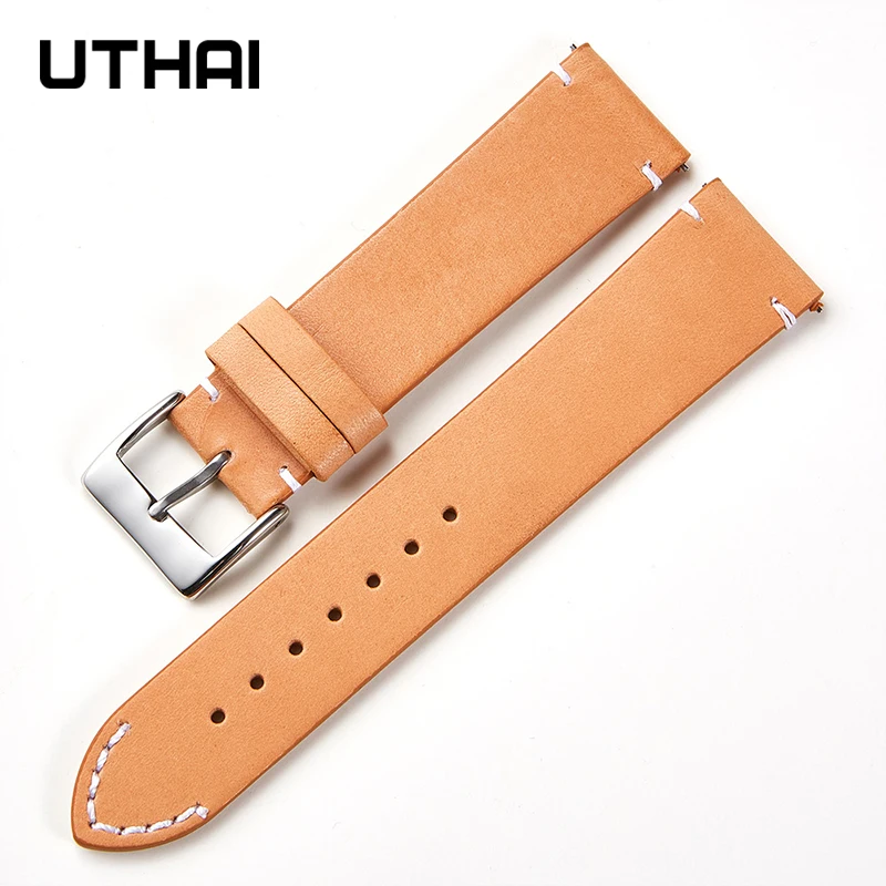 UTHAI F08 Leather Strap  Watchband Band Matte Soft Quick Release Simple Thin Bracelet Cowhide  Retro 16mm 18mm 20mm 22mm 24mm