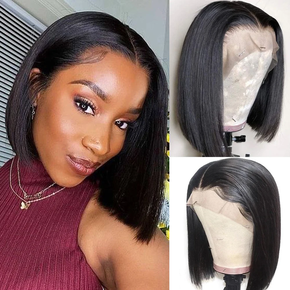 Short Bob Wig Bone Straight Human Hair Wigs for Women Transparent T Part 4x4x1 Closure Wig Brazilian Hair Lace Wigs Pre Plucked