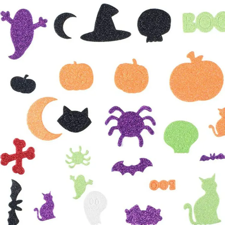 50PCS glitter Halloween pumpkin spider foam stickers ghost crafts activity items Kindergarten diy toys Trick or treat DIY toy