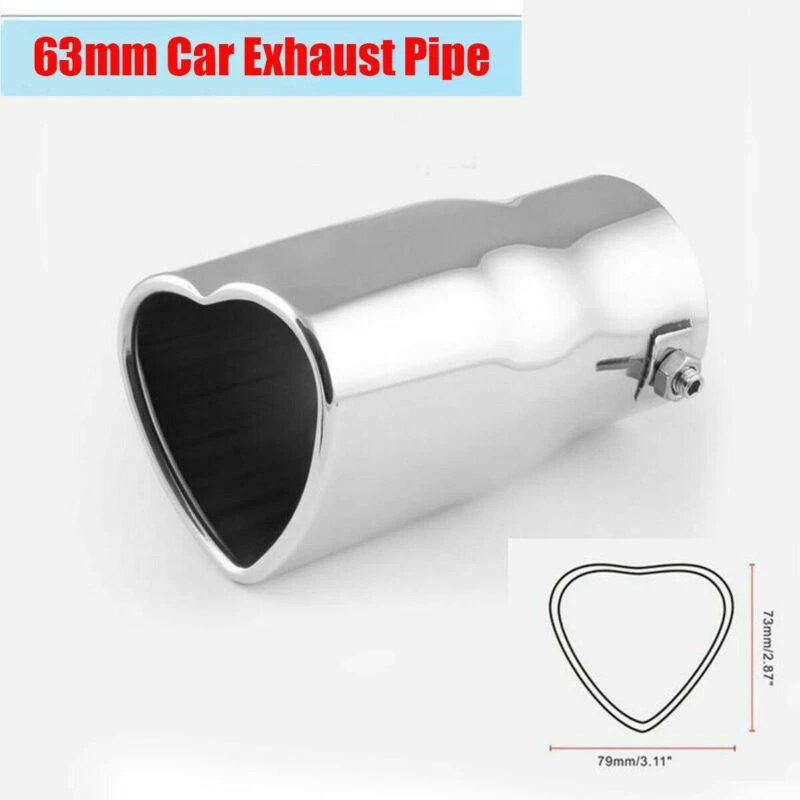 63mm Universal Car Exhaust Muffler Tip Rear Pipe Tail Muffler Stainless Steel Silver Colorful Heart-shaped