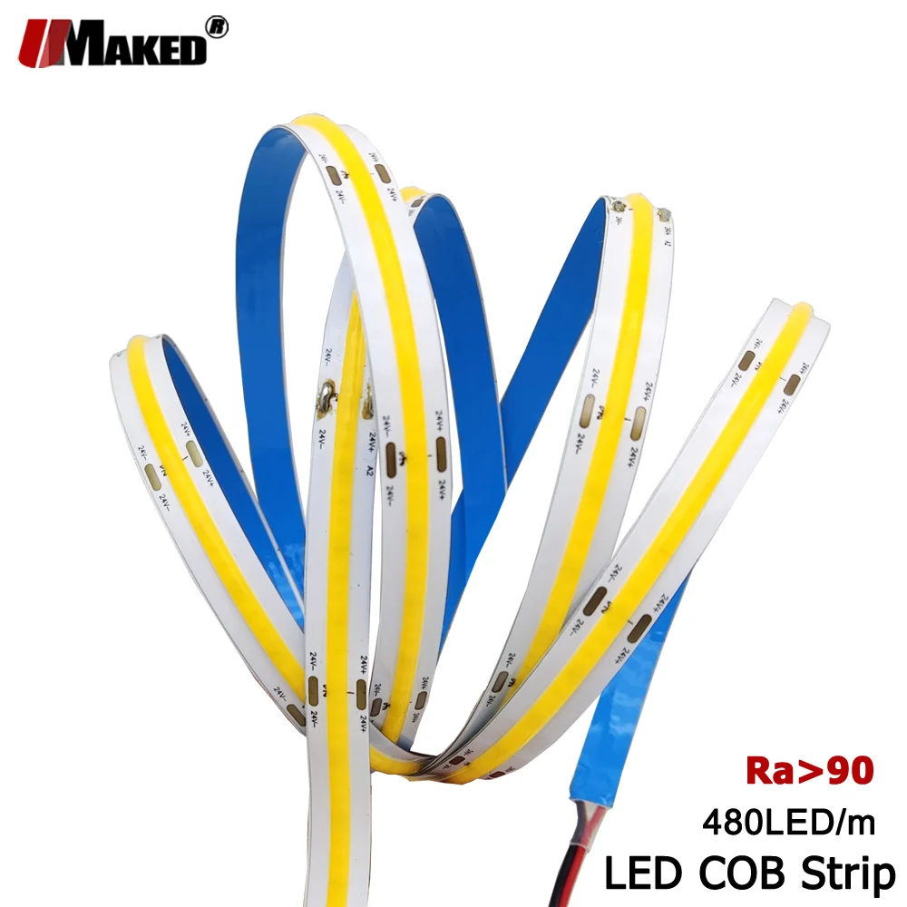 

COB LED Strip 480 LEDs High Density Flexible FOB COB Soft Lights RA 90 Warm Nature Cool White Yellow Linear Dimmable DC12V 24V