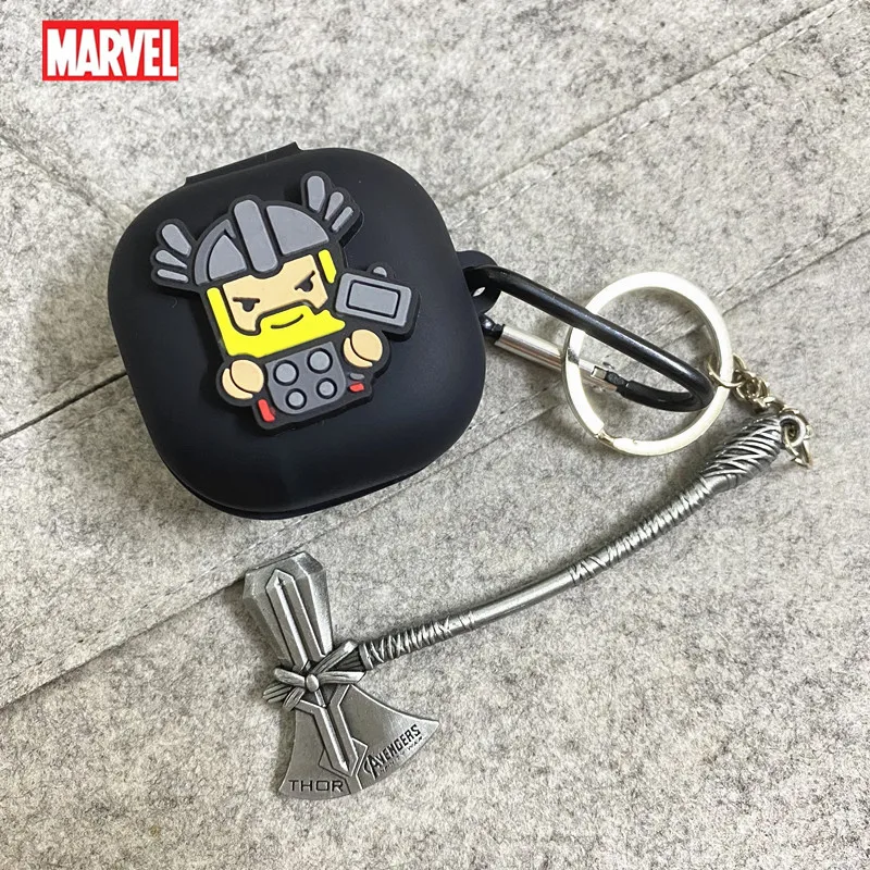 Hoạt Hình Marvel Tai Nghe Chụp Tai Dành Cho Samsung Galaxy Nụ Sống/Pro Ốp Tai Nghe Không Dây Bluetooth Ốp Lưng Kim Loại Móc Khóa