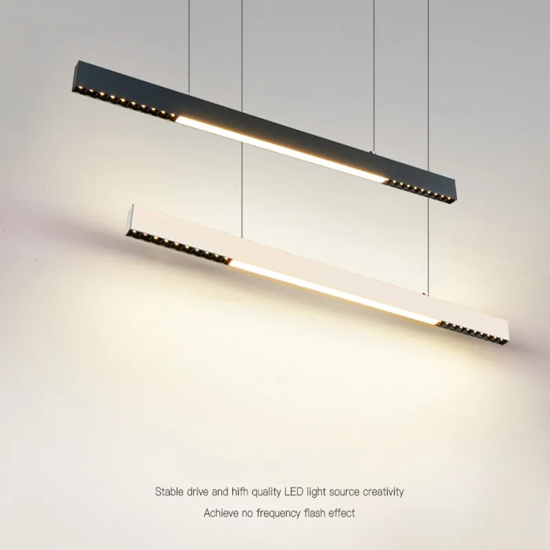 Modern Minimalist LED No Main Light Design Restaurant Dining Table Chandelier Office Lighting Grille Strip Hanging Light