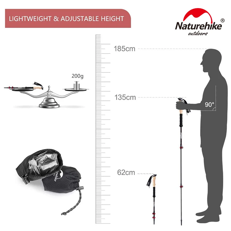 Naturehike Trekking Poles 2 Stuks Carbon Fiber Inklapbare Telescopische Stokken Lichtgewicht Wandelen Wandelen Stick Klimmen Stick