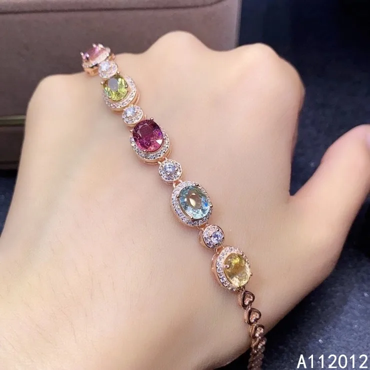 KJJEAXCMY fine jewelry S925 sterling silver inlaid natural tourmaline Girl's fashion hand Bracelet Support test Chinese style