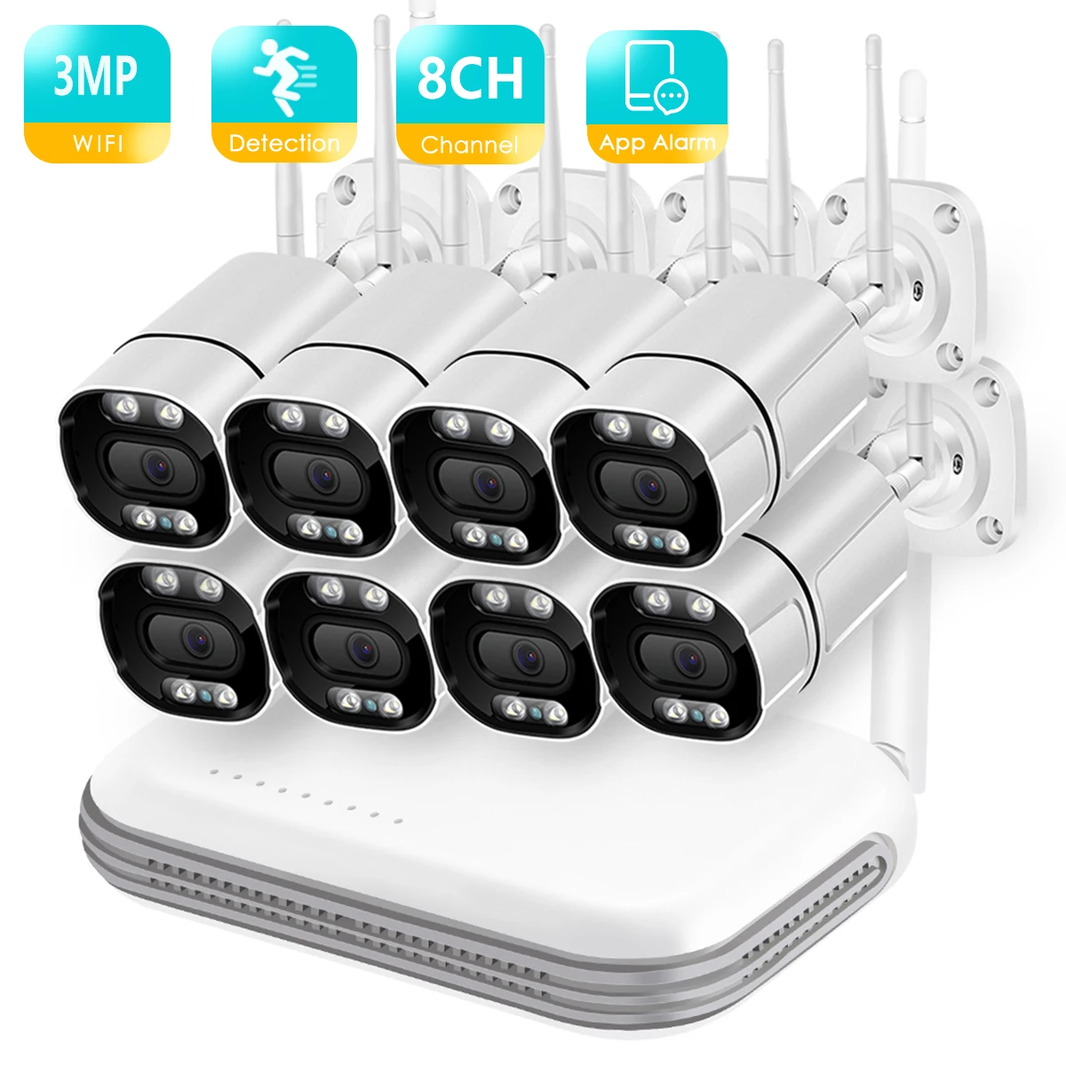 BESDER 8CH Wifi CCTV System Mini NVR AI 3MP HD Audio Outdoor IP Camera WiFi Security System Video Surveillance WiFi Kit IR LED