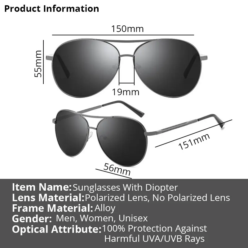 Myopie Sonnenbrille Dioptrien Polarisierte Fahren Herren Frauen Oval Sonnenbrille Mode Pilot-0,50-6,00 – Detail 2