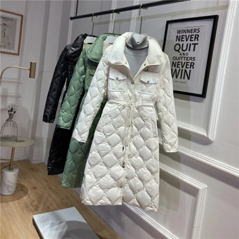 2022 New Winter Women Down Coat Long Puffer Jacket Warm Streetwear Woman Double breasted suit collar  Down Parka Female Thin