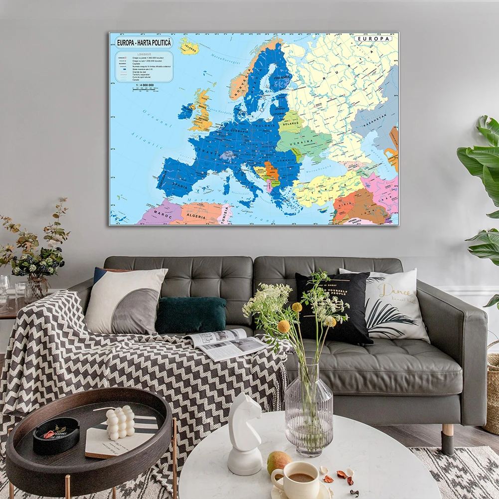 Mapa de Europa de 225x150cm, no tejido, grande, mapa de Europa, cuadro de Arte de pared, decoración de la escuela y la habitación del hogar