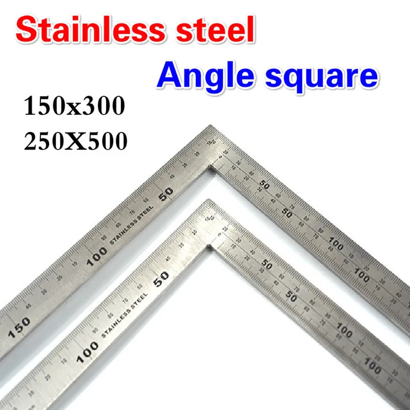 Angel 150 x 300mm 250 x 500mm Thicker 2mm Stainless Steel 90 Degree Right Angle Ruler for Woodworking / Office Measuring Tools