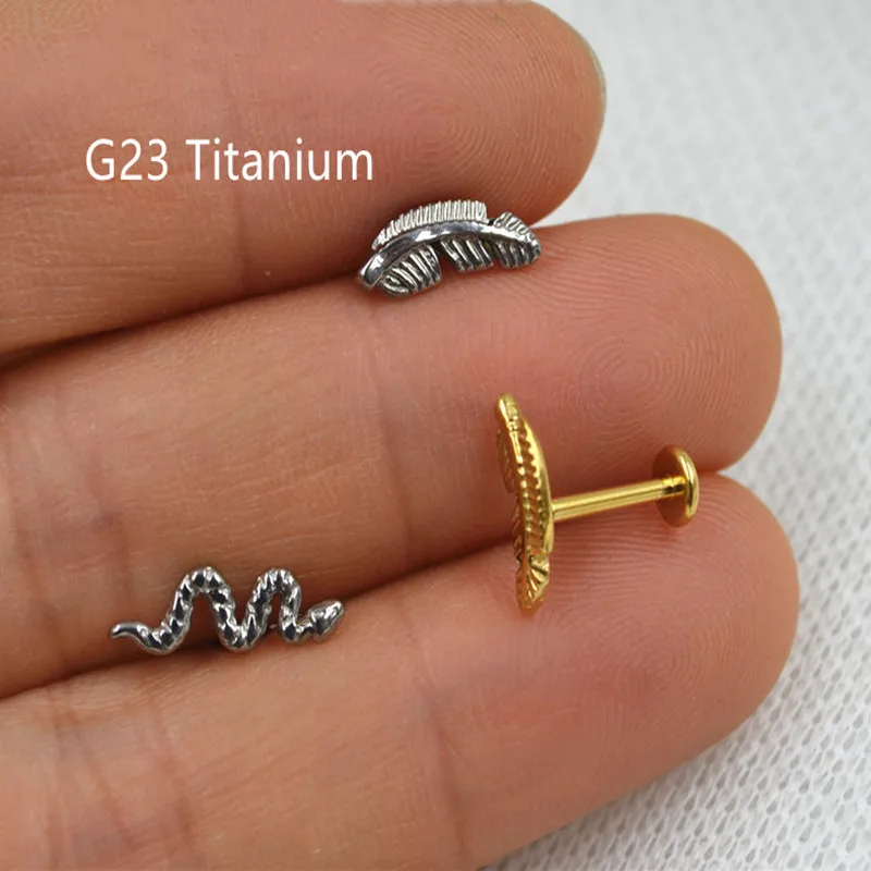 20pcs/Lot Body Jewelry 16Gx6/8/10mm Feather Snake G23 Titanium Lip Bar piercing Labret Ring Ear Helix Tragus Cartilage Stud New