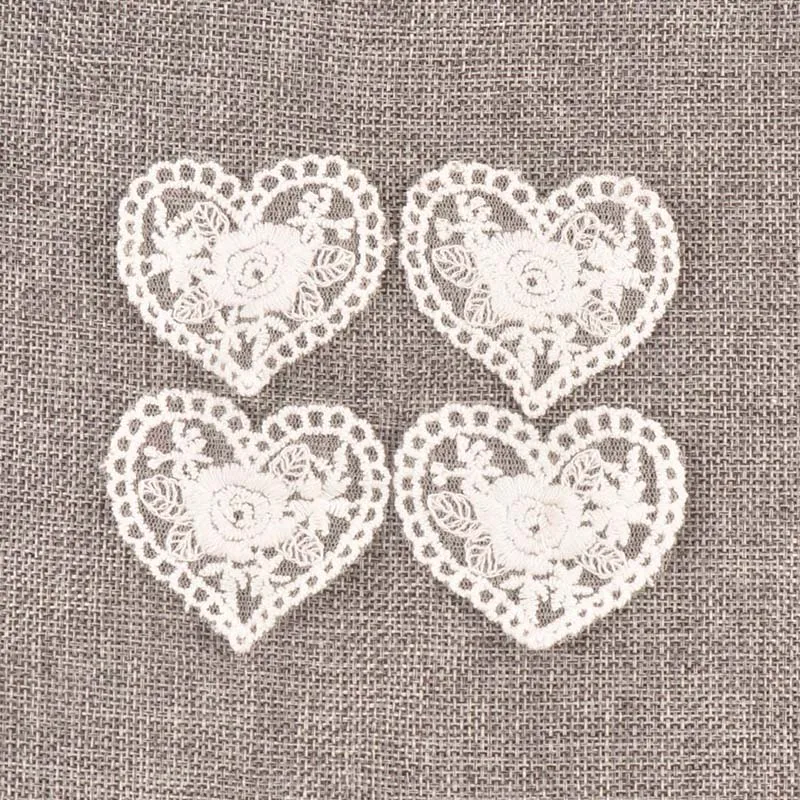 10Pcs Heart Embroidery Lace Applique Mesh Trim White Patch For Garment Accessories Decoration Sew On Guipure Lace Fabric c0991