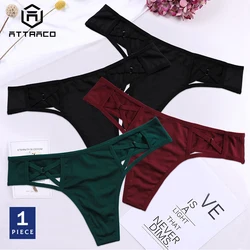 ATTRACO Underwear Panties Briefs 1 PCS Women's Thong Lace String Tanga Cotton Soft Sexy Colorful Bandage Cross Hollow-out