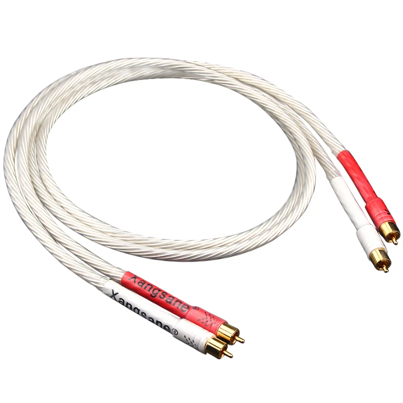 Câble de signal audio plaqué argent en cuivre monocristallin HIFI Odi.n 360 °   Feuille d'argent torsadée toronnée câble rca vers rca hifi