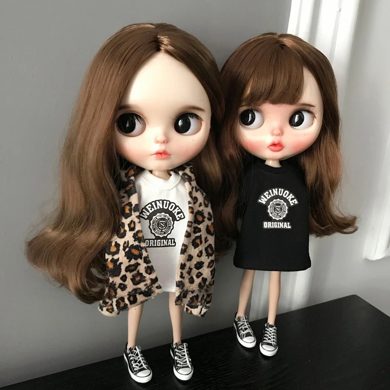 1pcs Blythe Clothes T-shirt+Leopard Print Coat Clothes for Byth OB24 Licca Pullip 1/6 Dolls Accessories