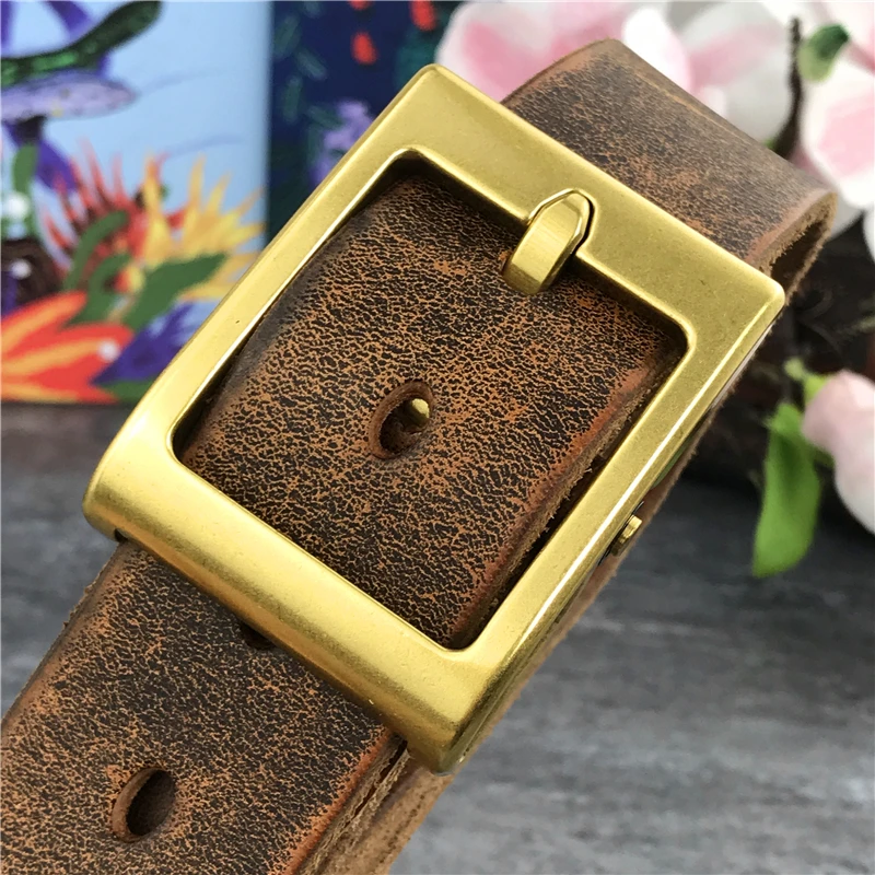 Heavy Solid Brass Belt Buckle Super Thick Men Genuine Leather Belt Men Casual High Quality Belt Cowboy Yellow Belt Jeans MBT0022