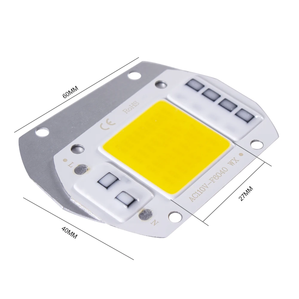 Chip LED de 20W, 30W, 50W, CA de 220V, lámpara COB inteligente, cuentas LED sin controlador, lámpara de bricolaje para exteriores, reflector de luz