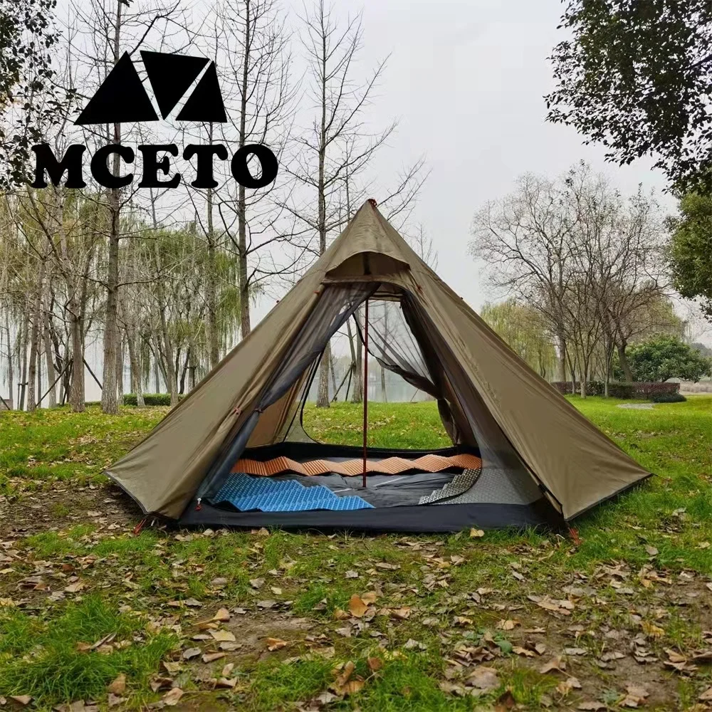 Pyramid Tent for Family Team, Teepee Tents for Outdoor Backpacking, Camping, Hiking,Brown, Convenient, Great 3-4 Person