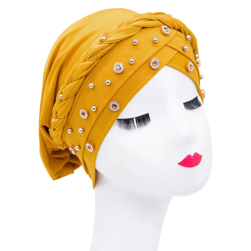 Head Scarf For Muslim Women Solid Turban Bonnet Hijab Caps White Pearl Inner Hijabs Arab Islamic Muslim New Style Wrap Turbantes