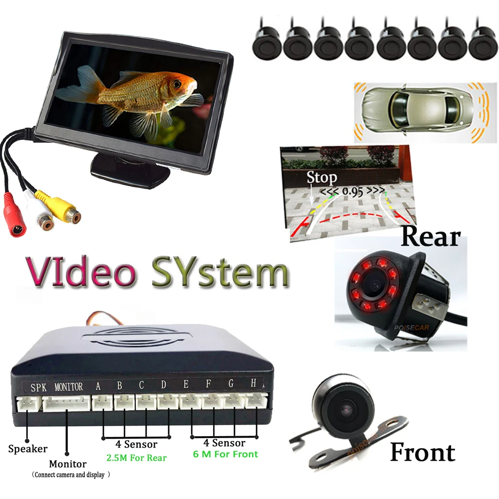 Car Visible Parking Sensor 8 Aid Radar Detector Video Kit Reverse 5 