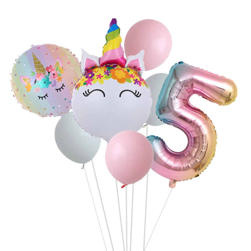 Rainbow Unicorn Balloon Number Foil Globos 1 2 3 4 Years Old Birthday Party Decoration Kid Unicorn Theme Party Wedding Balls Toy