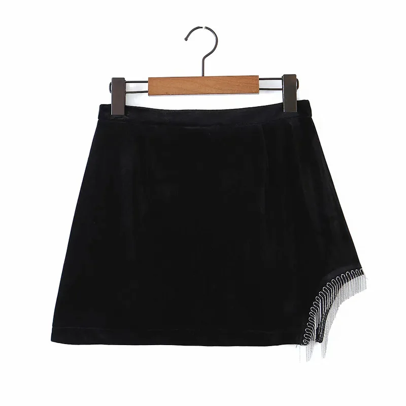 

Women's Fashion Velvet Beaded Skirt Solid Color High Waist Sexy Mini Skirt High Street Clothing Spring And Autumn