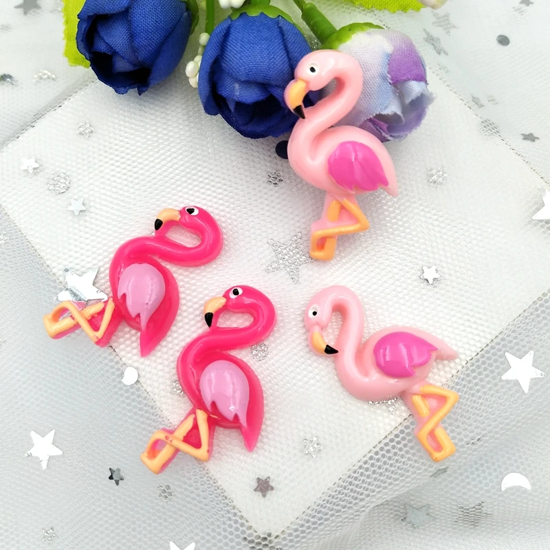 10 sztuk Kawaii żywica Cartoon zwierząt Flamingo zdobienie Flatback rzemiosło figurki do dekoracji wnętrz Mini figurki